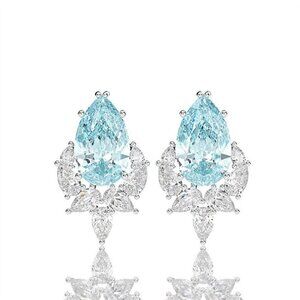 🌸 Elegant Teardrop Sea Blue Emerald CZ Stud Earrings, MARR9251